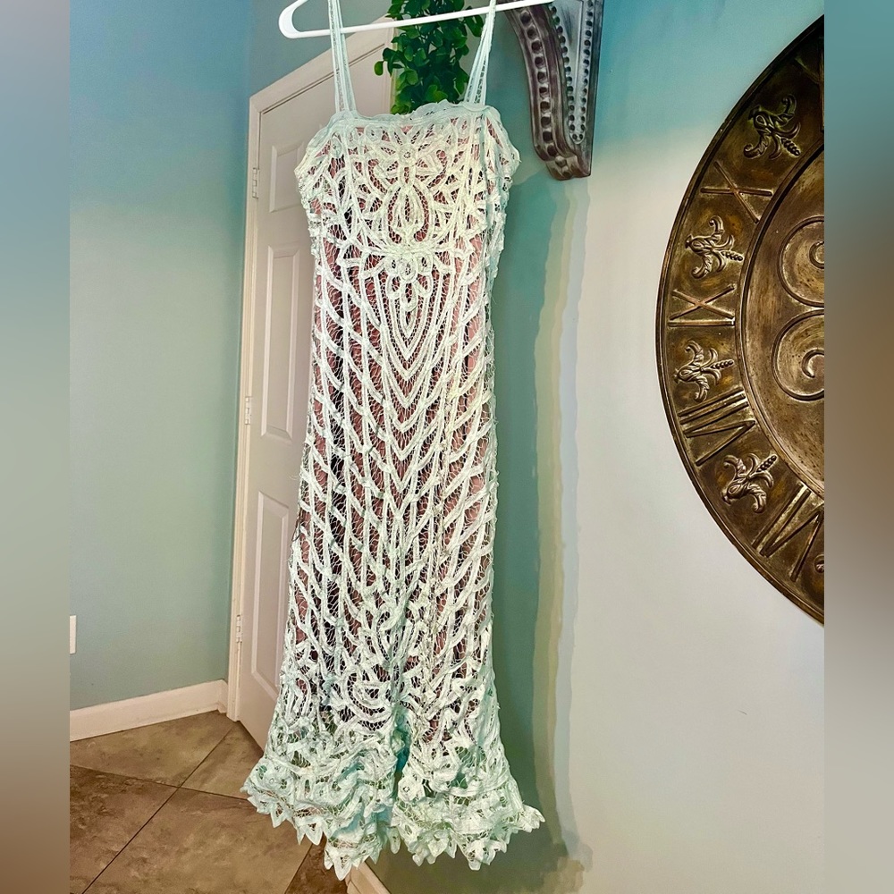 Women’s Kroshetta by Papillon Lace Seafoam Green fully lined dress Sz S